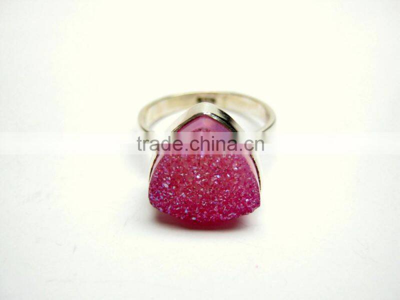 Coated Golden Dream Green Druzy Trillion Sterling Silver Jewelry, 925 Solid Sterling Silver Gemstone Ring,Designer Druzy Jewelry