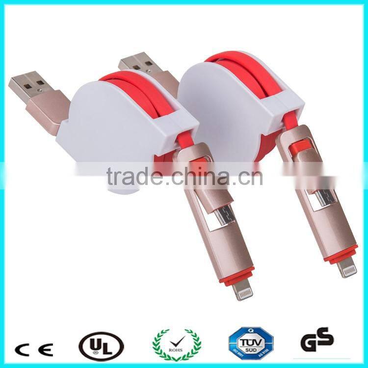 Mobile phone multi color retractable 2 in 1 usb data cable