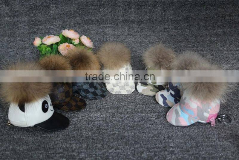 fur pom pom keyrings / cute handbag for girls / hot sale small fur purse