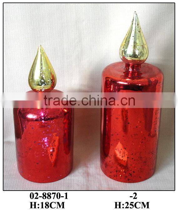 Hand Painted Glass Red Candle Holder with LED Light