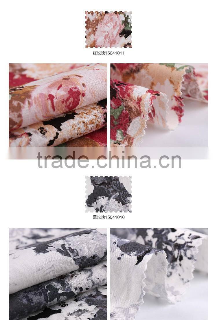 Shaoxing linen viscose fabric rayon printed fabric for woman dress