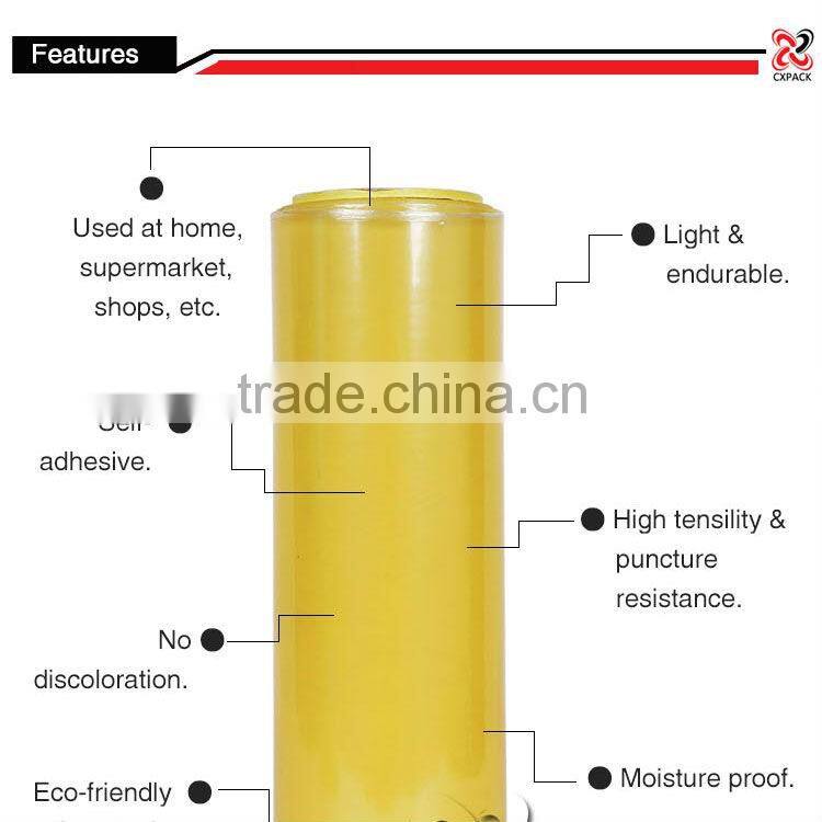 transprarent food grade PVC cling film/plastic wrap