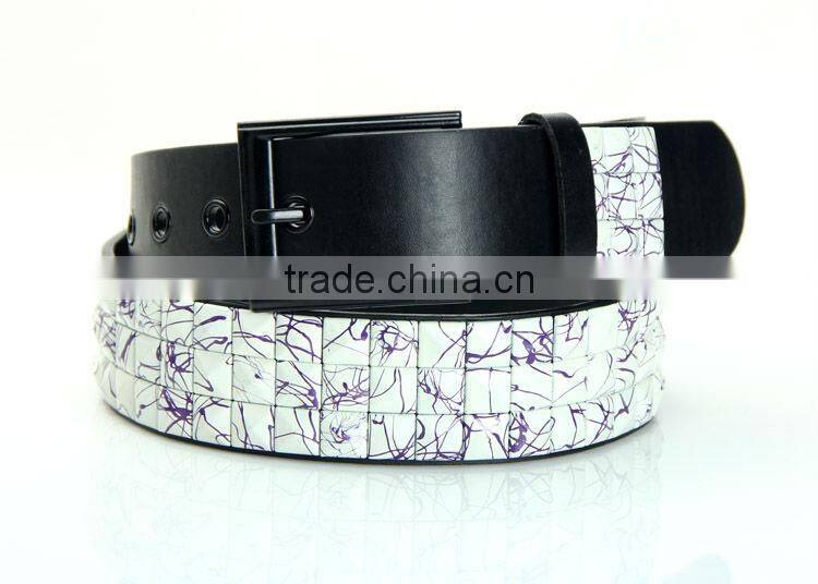 Men Women's Faux Leather Snap on White Pyramid Studded Punk Waist Belt