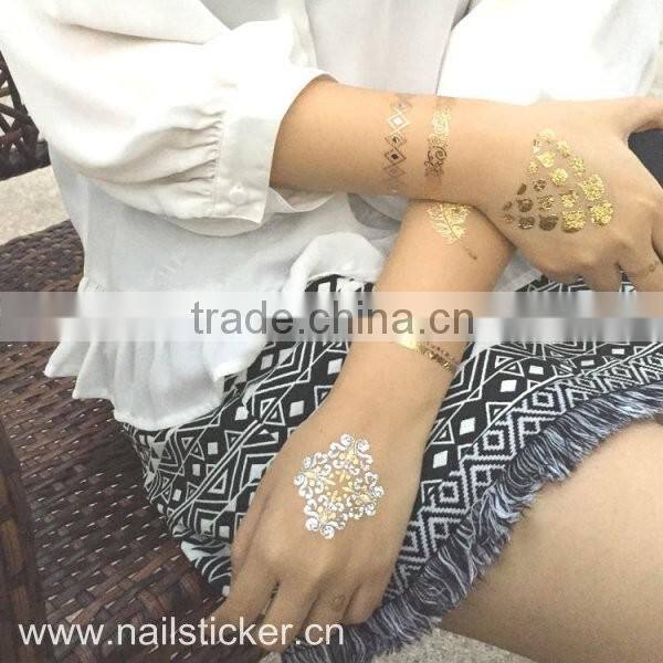 Wholesale gold silver color metallic tattoo temporary gold hair and body tattoo sticker factory