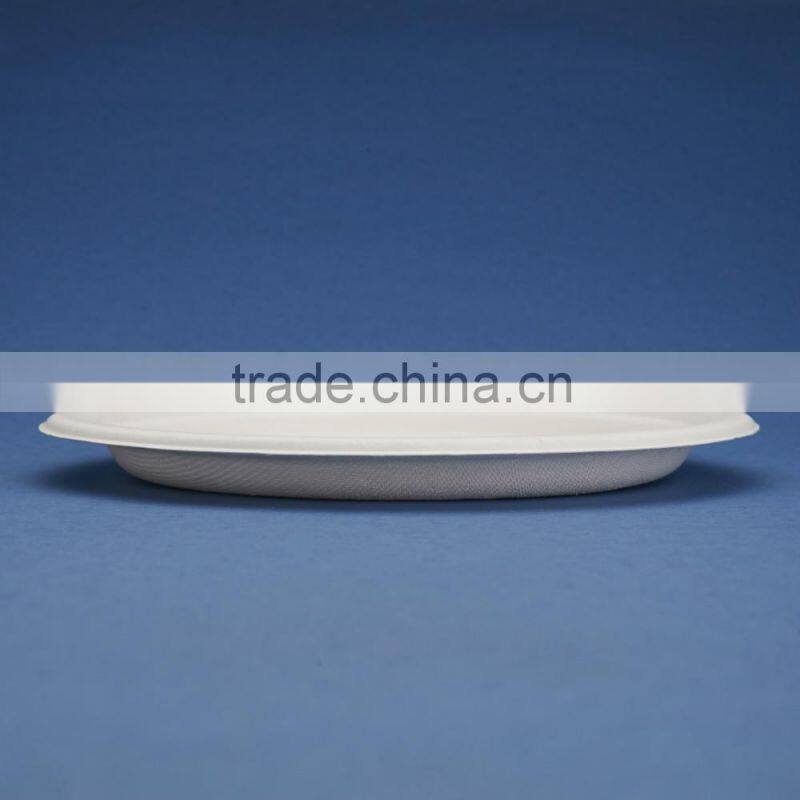 PL-09 Bleached 9 inch round diposable bagasse paper plates