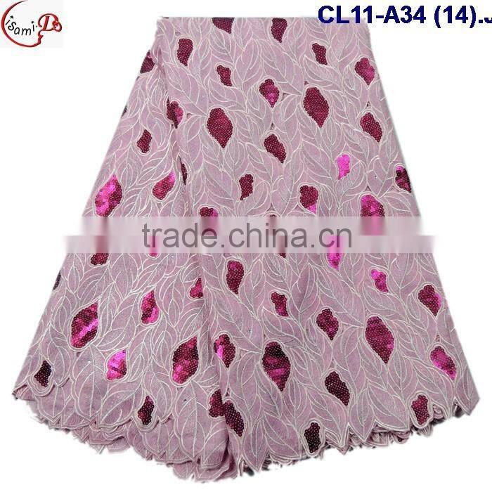 CL11-A34 (17) New arrival and good quality Organza lace fabric with big suquins for dress and clothes
