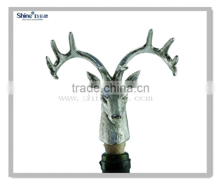 novelty lighted silver deer head wine bottle stopper with custom cork for business gift home decoration
