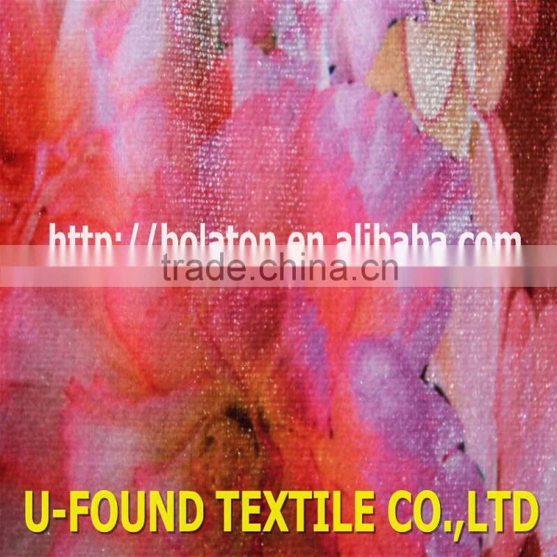 2015 hot sell 92% polyester 8% spandex digital print maple leaf design on ks spandex velvet for dress