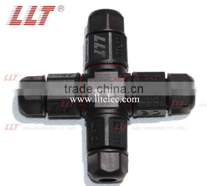 IP67 outdoor lighting cable junction 4-Way Cross type waterproof connector