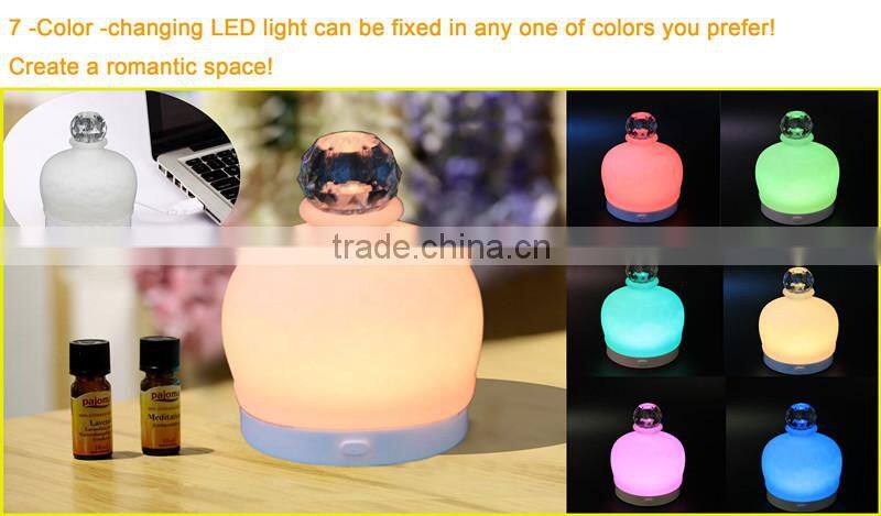 Newest Polystone USB/Battery-powered Fan Aromatherapy Diffuser,Mini Oil Diffuser,Portable Oil Dispenser w/7-color-change Light