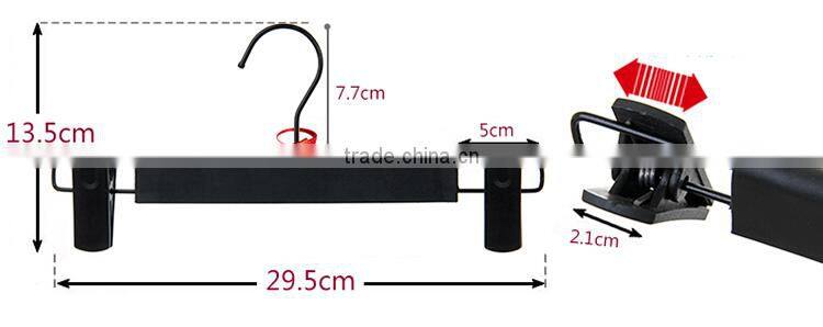 Adjustable Matting Black Plastic Pants Hanger with Clips, for Skit/Bottom