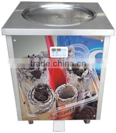 Fried frozen yogurt ice cream machine /Double flat round pans fry roll ice cream machine