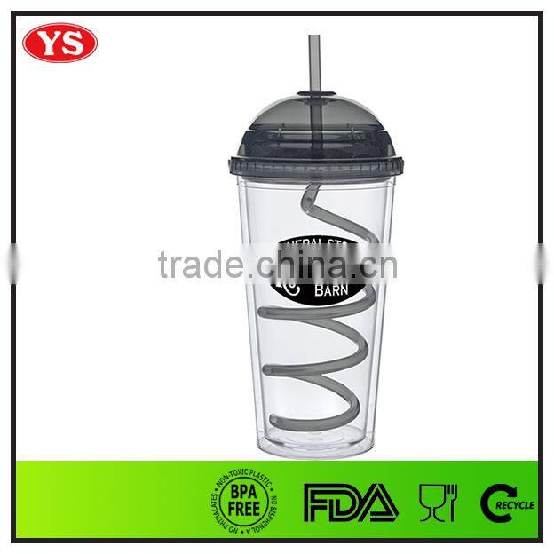 promotional bpa free plastic insulated tumbler with straw and dome lid 20 ounce