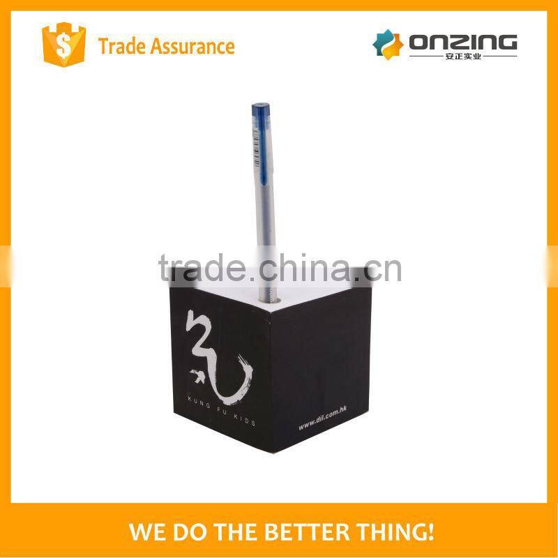 Non sticky woodfree paper logo printing cube notepad pen holder