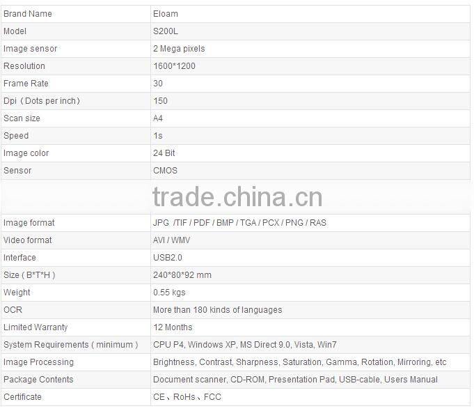 A4 Mini Fold portable document scanner S200L, eloam Scanner S200L