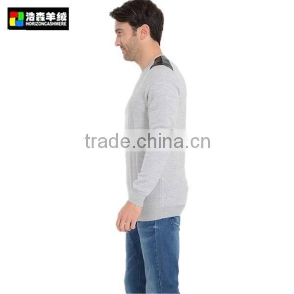 Delicate Print Cashmere Pullover Sweater, Plain Grey Round Neck Sweater