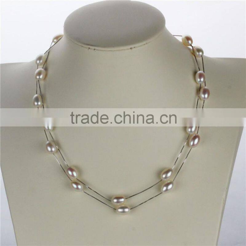 8mm AAA drop 36 inches natural silver long chain pearl necklace, fashion pearl necklace