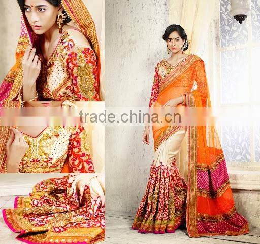 Gold & Magenta Georgette On Net Saree