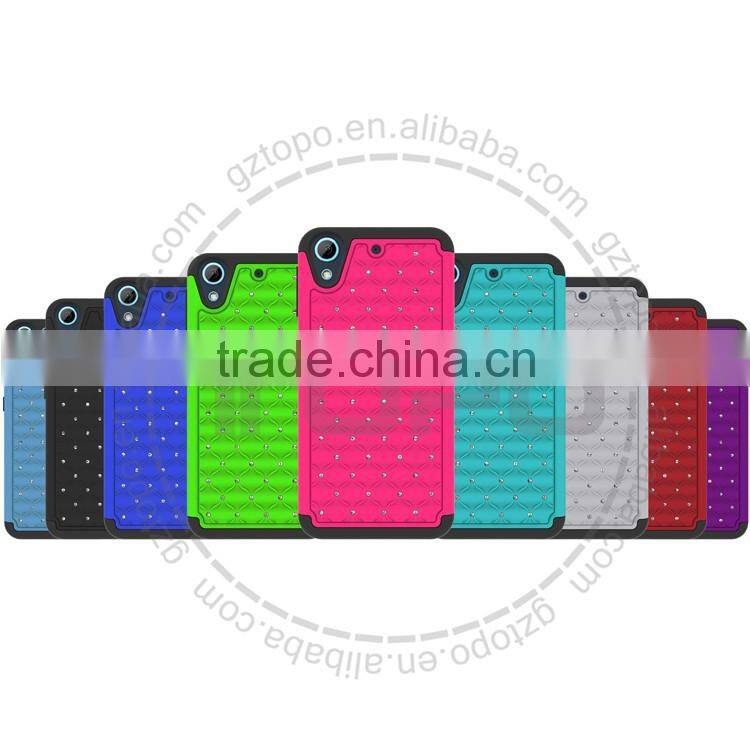 Shockproof Dual Layer Silicone PC Hard Case Studded Diamond Hybrid Case For HTC desire 626