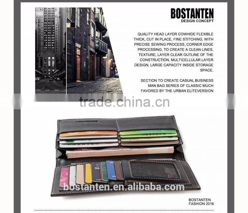 business men genuine leather money clip long wallet and clutch bag