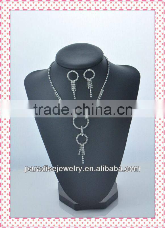 Promotional round shaped silver plated stainless steel Rhinestone jewelry set(Lead, Nickel & Cadmium Free)-NEW052107