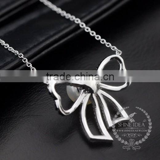 925 sterling silver hollow bowknot with pearl creative pendant necklace fashion women necklace jewelry 6360467