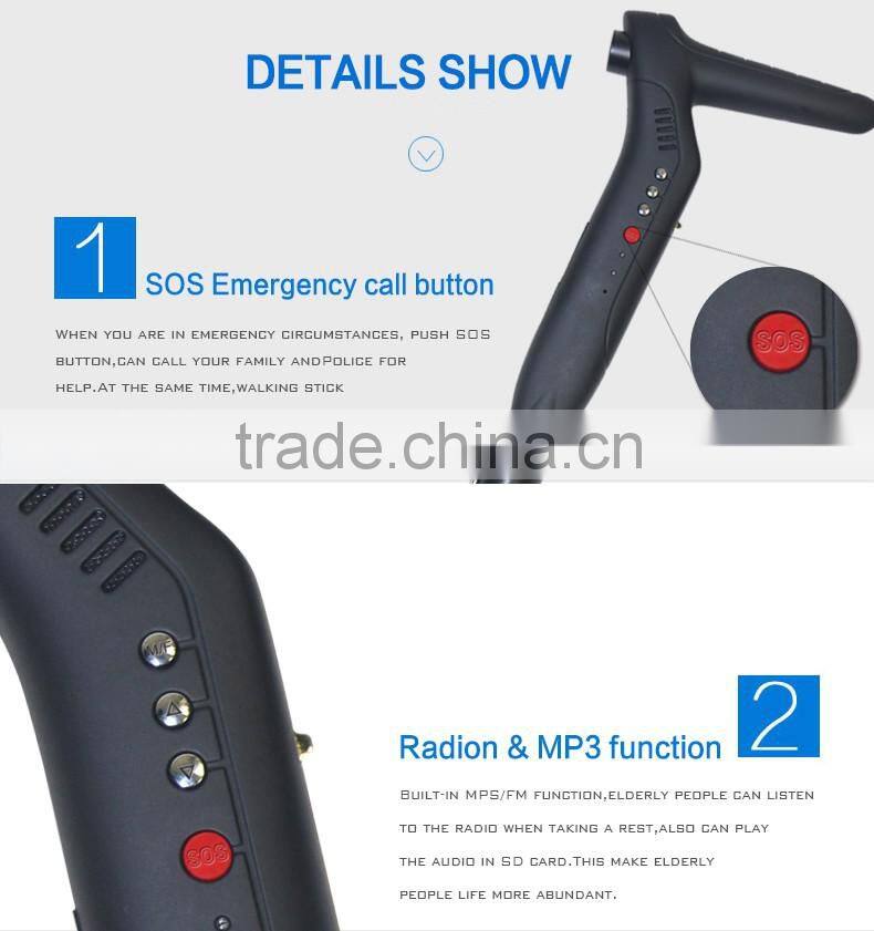 Hot Sale New Multifunction Walking Aids/Walking Stick with Led light/GPS/MP3/Radio for elderly/Bastones y muletas GPS
