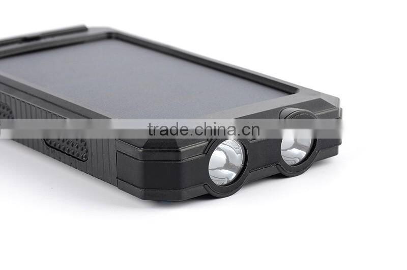 2016 New IP68 waterproof 10000mah mobile solar charger power bank with led light