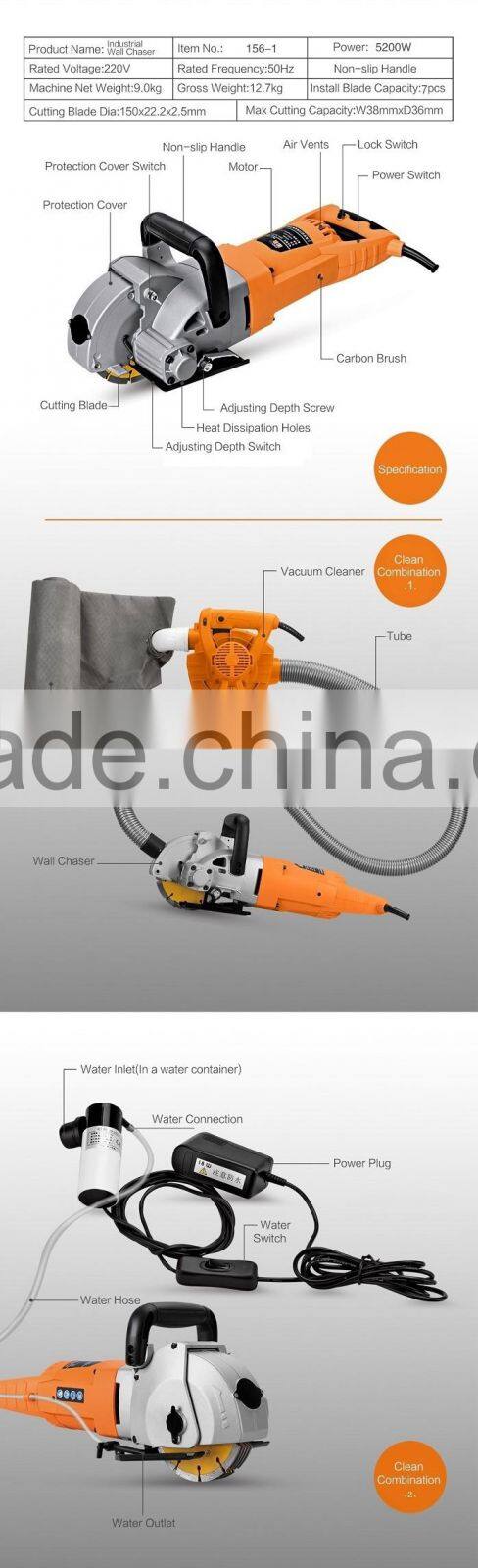 5200W Industrial Wall Chaser Machine Wall Groove Cutting Machine Wall Groove Machine Maximum 7pcs Blades With Leakage Protector