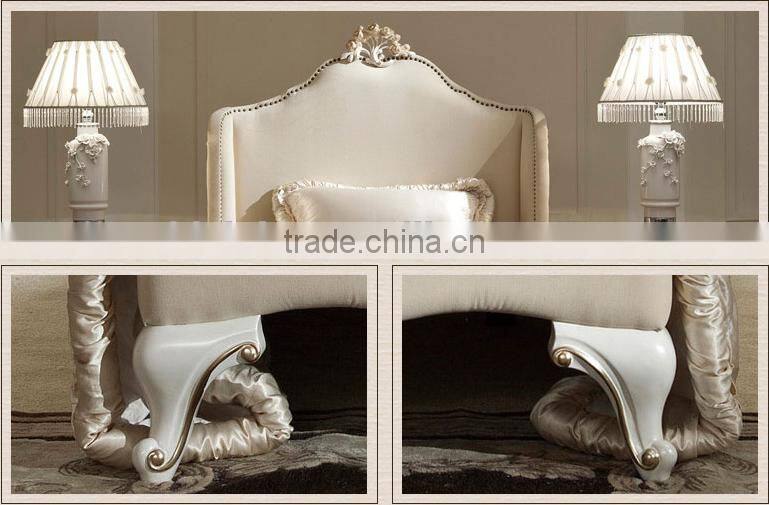 French style concise design solid wood flower carving fabric single bed