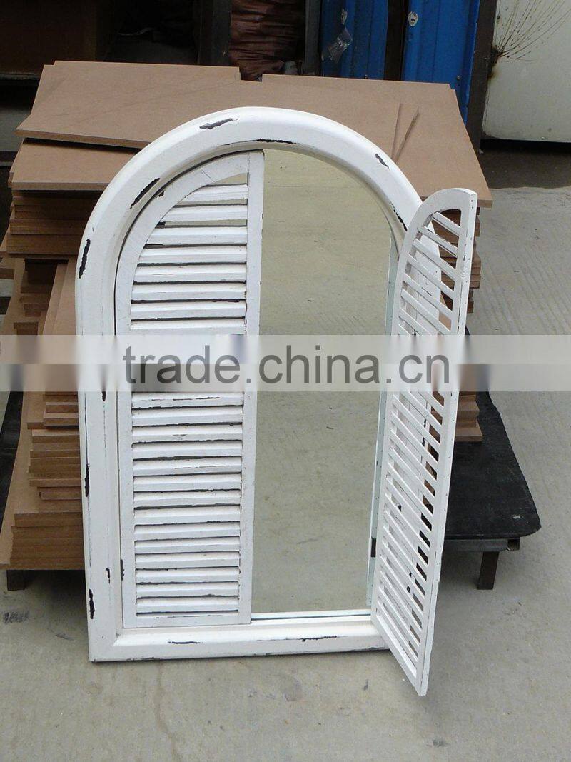 French Shabby Chic Antique Vintage Style White Wall Mirror with Shutters