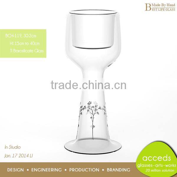 Fancy Decorative Handcraft Glass Wine Bottle Tealight Candle Holder