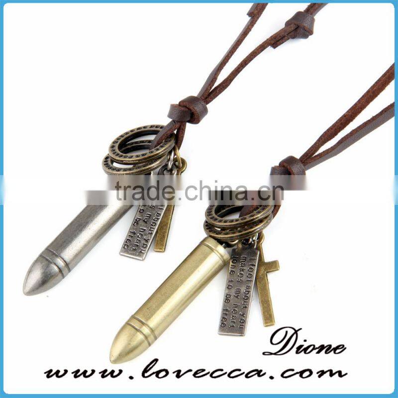 Newest Adjustable Bronze Tone Vintage Leather Pendant Necklace