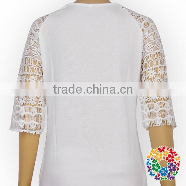 2017 Spring new designs women tshirts white lace sleeve raglan blouse women tops