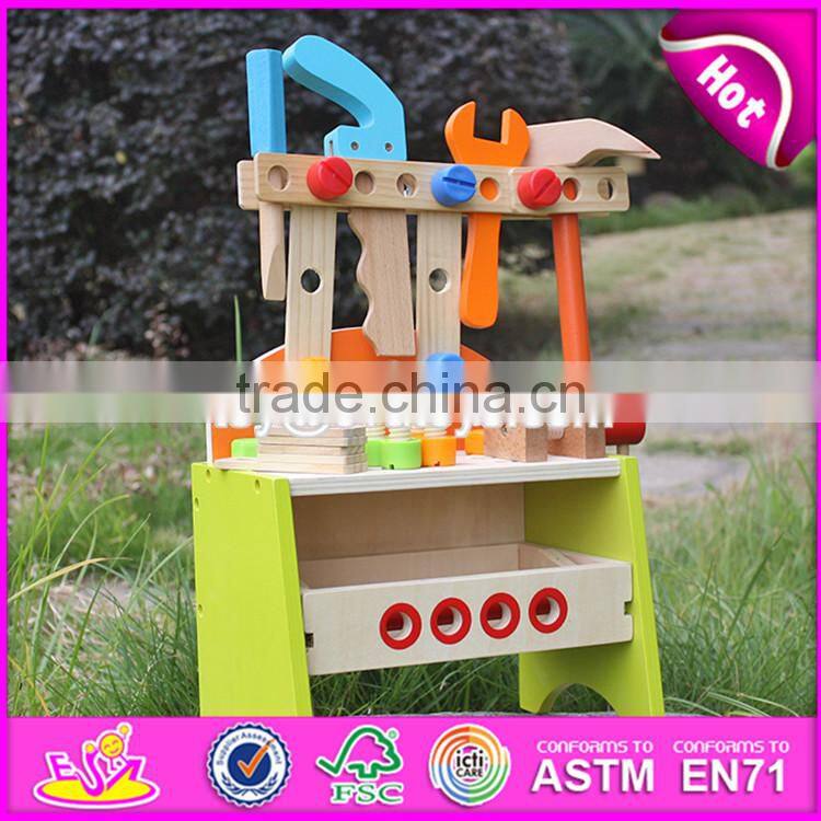 Hot sale preschool toy wooden kids tool box best design intelligent diy wooden kids tool box W03D018
