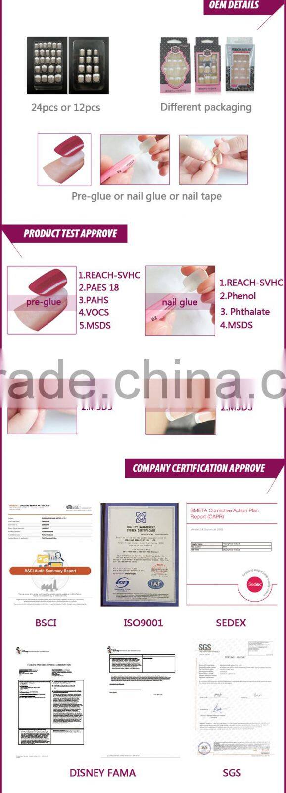 Newair popular full cover 24pcs Artificial false nail art tip designs press on nails