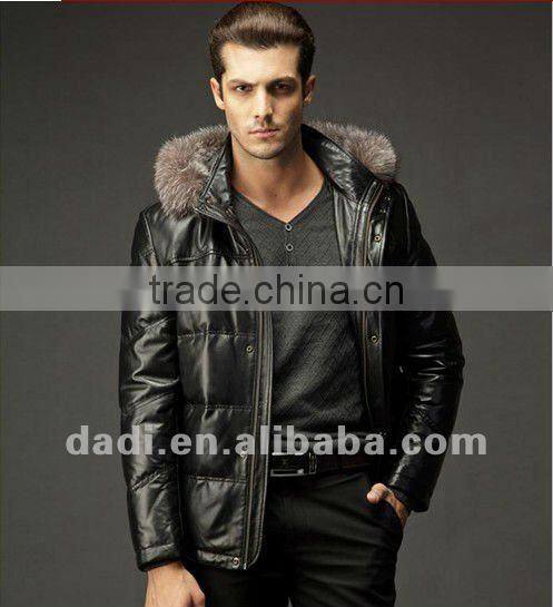 Men leather jacket with fur collar