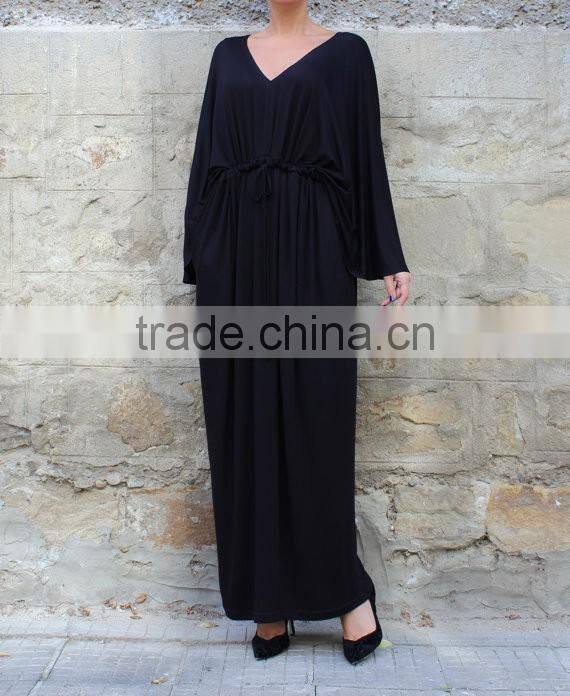 2017 Spring Summer Black Elegant Long Sleeve Maxi Evening Dress For Fat Women Casual Caftan HSD5976