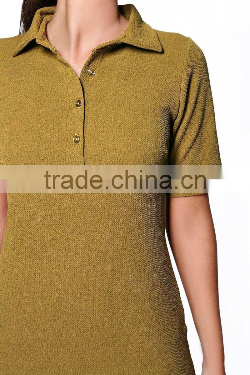 Breathable pique girls' solid color cotton polo shirt dress