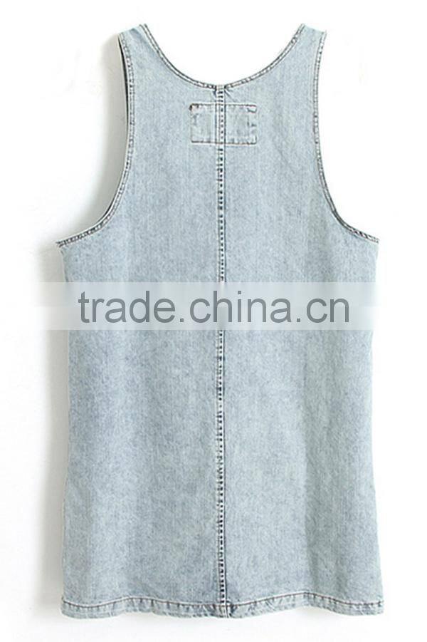 2015 summer sleeveless women's clothing garment apparel direct factory OEM/ODM manufacturing modern design blouse in jean