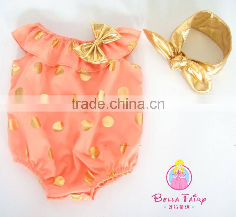 High quality fashion baby clothes bubble romper boutique newborn bella jumpsuit with headband