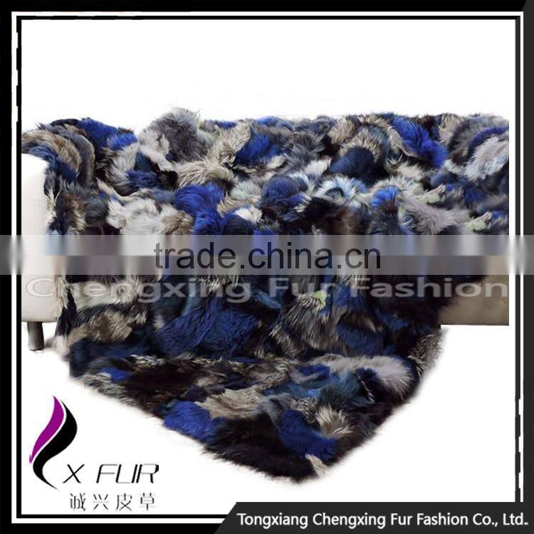 CX-D-49 Cheap Genuine Fox Fur Patchwork Blanket and Throw Blankets