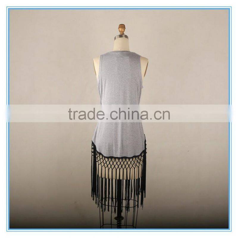 Long Jersey Knit Women Tank top With Braiding Sweep