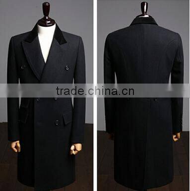 2014 Tailored Double-Breasted Black Lapel Fashion Design Slim Fit Mens Cashmere Men Coat