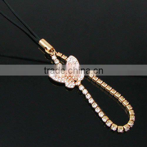 fashion crystal butterfly mobile charm, high class sparkly cell phone accessories, strass crystal mobile accessories