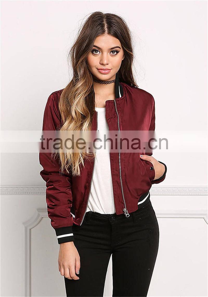 MGOO Foshan Manfuacturer Wine Red Polyester Bomber Jackets Zip Up Custom Back Print Winter Coat With Padded
