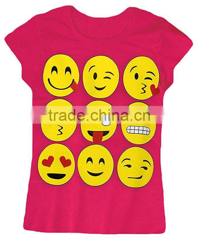 2017 hot selling Girls Short Sleeved Emoji T Shirt printing wholesale funny t shirts kids summer clothing OEM