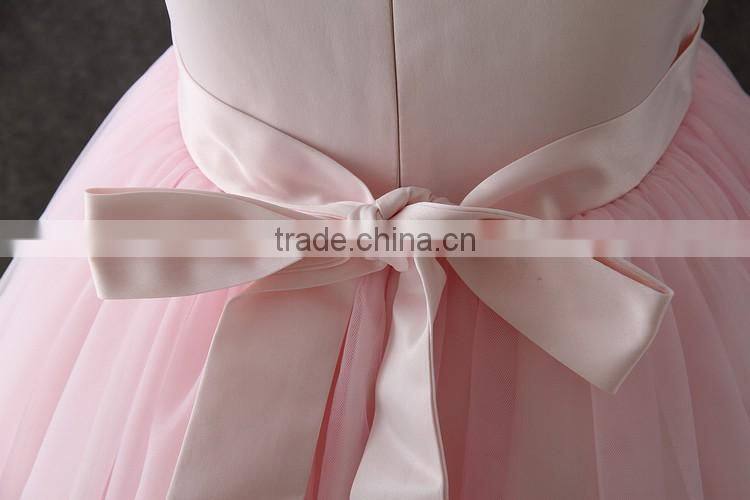 High quality boutique girl clothing Embroidery Flower Elegant Pink Fluffy Tulle sleeveless party dresses shiny performance dress