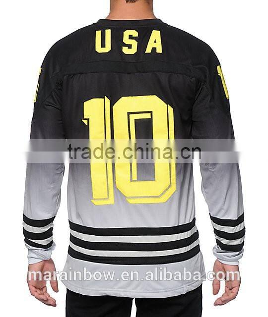 Fashion Design Mens Hockey Jersey Polyester Mesh Dri-Fit Long Sleeve T Shirt Full Sublimation Printed T Shirt Jersey
