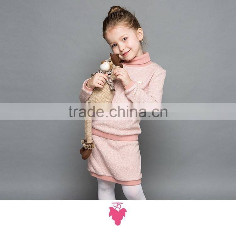 Winter Girls Pullover High Neck T Shirt And Short Skirt 2pcs Set Kids Knitted Clothing Set Wholesale